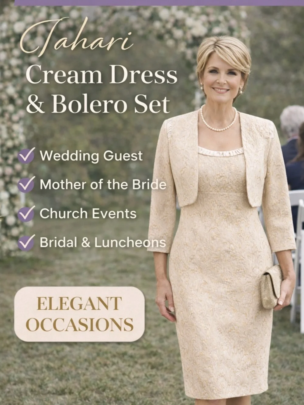 Tahari Cream Jacquard Dress & Bolero Jacket Wedding Guest Mother of Bride Sz 2 - Picture 4 of 16